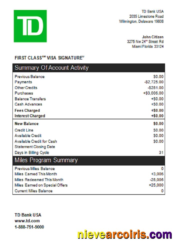 USA TD bank credit card st